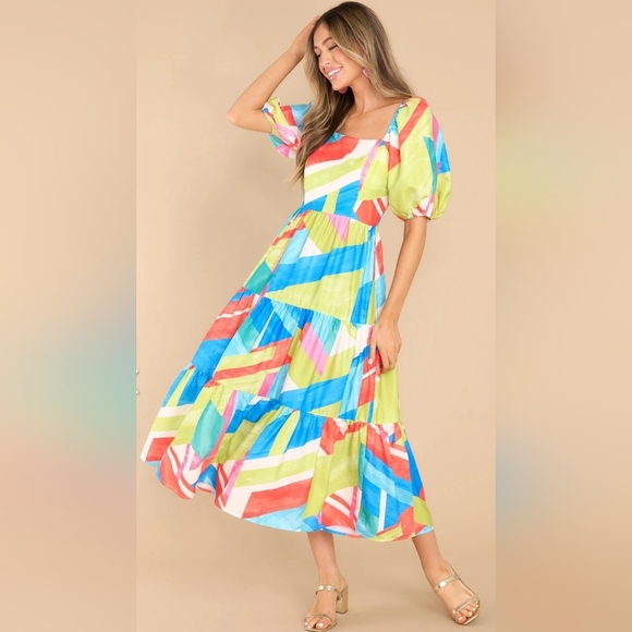 NWOT Puff Sleeve Midi Dress Flying Tomato - Picture 1 of 4